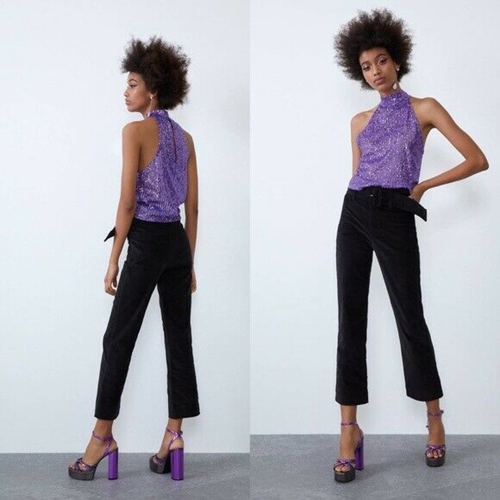 Zara Black Glitter Halter Top Size M